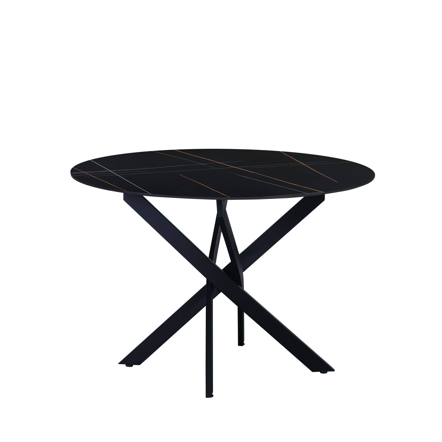 Dimehouse Ronde Eettafel Vivian Ø110 Cm Marmerlook Spinpoot - Zwart