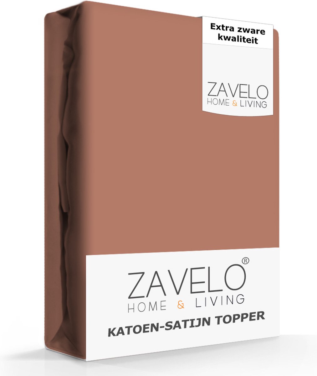 Slaaptextiel Zavelo Deluxe Katoen-satijn Topper Hoeslaken-2-persoons (140x200 Cm) - Bruin