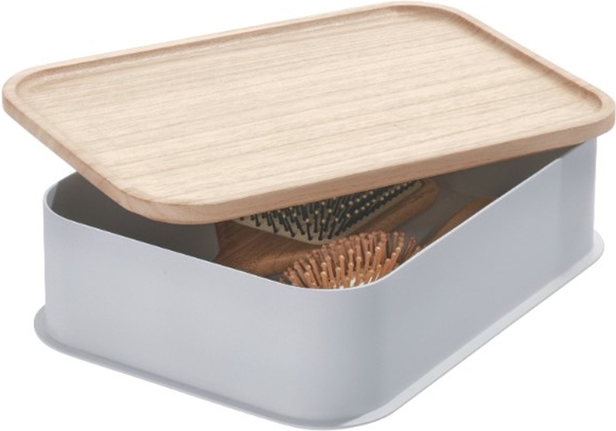 Idesign - Opbergbox Met Deksel, 30.2 X 21.3 X 7.6 Cm, Paulownia Hout, - Idesign Eco Storage - Grijs