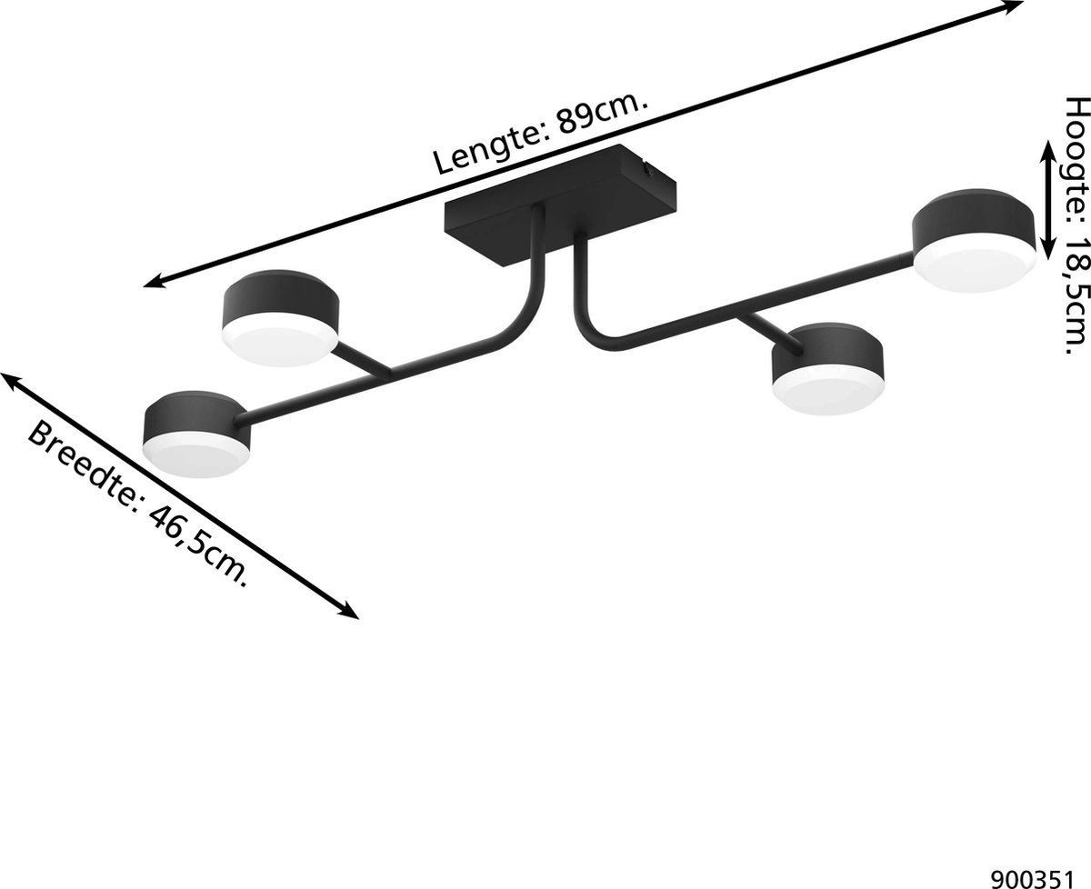 EGLO Clavellina Plafondlamp - LED - 89 cm|Wit - Dimbaar - Zwart