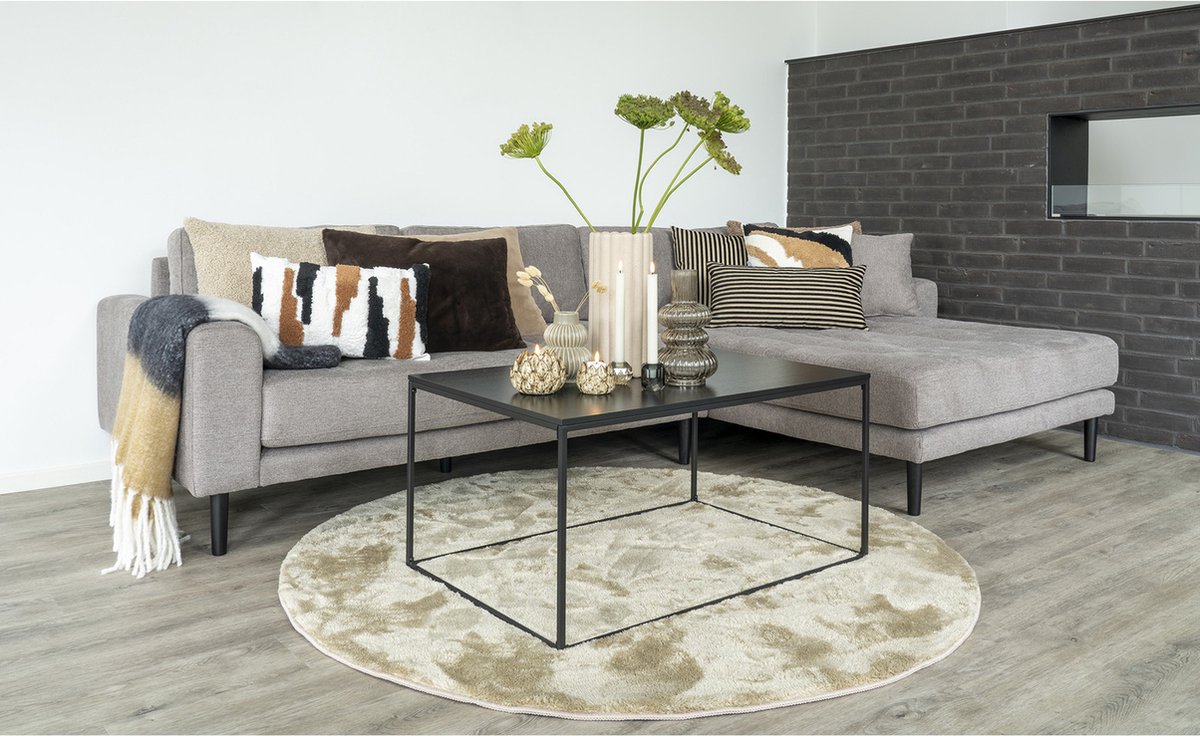 Hioshop Lido bank bank met chaise longue rechts gericht 4 kussens - Bruin