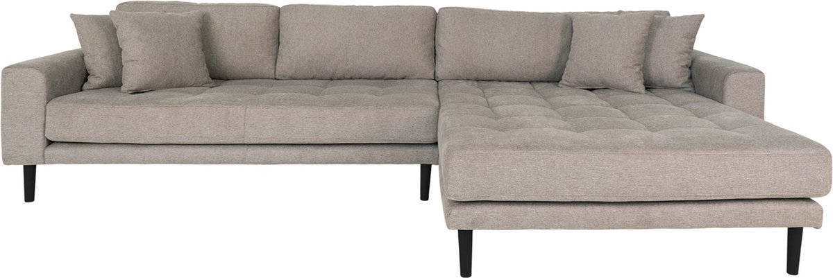 Hioshop Lido bank bank met chaise longue rechts gericht 4 kussens - Bruin