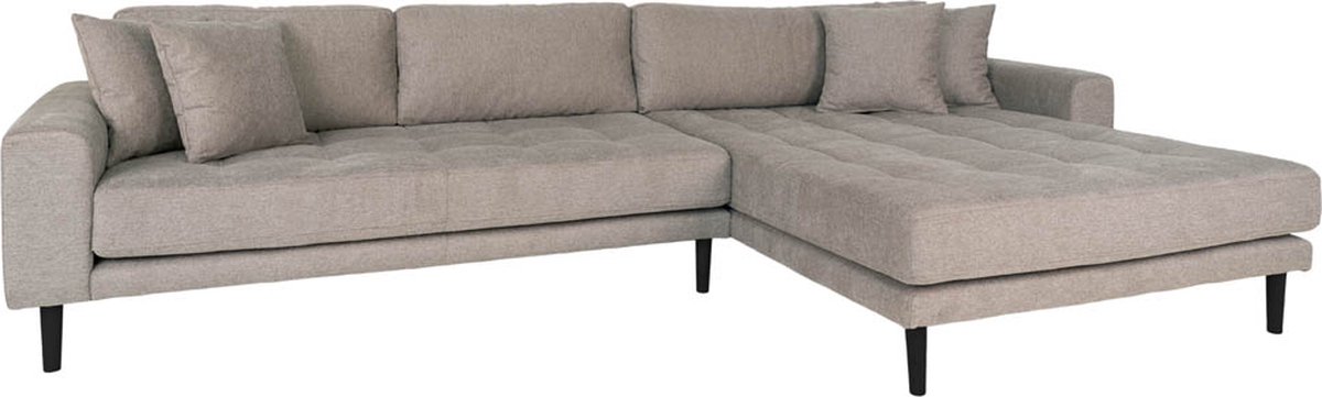 Hioshop Lido bank bank met chaise longue rechts gericht 4 kussens - Bruin