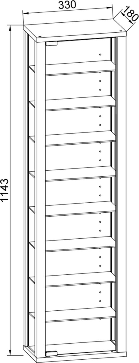Hioshop Edana Maxi vitrinekast 1 glazen deur, glazen vitrinekast met