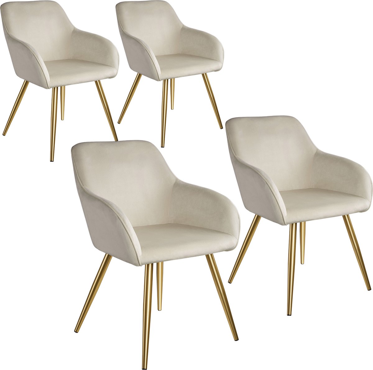 Tectake - Set Van 4 Stoelen Marilyn Fluweellook - Creme/goud - 404902