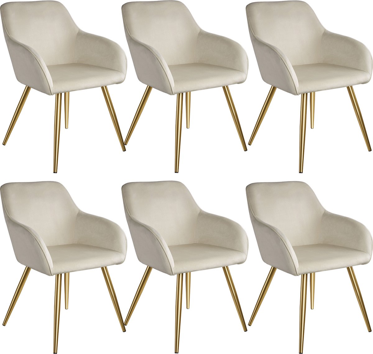 Tectake - Set Van 6 Stoelen Marilyn Fluweellook - Creme/goud - 404903