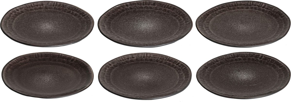 Studio Tavola Ontbijtborden Dark Brown ø 22 cm - 6 Stuks - Zwart