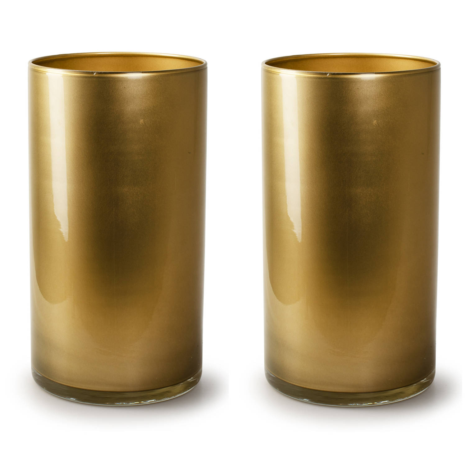 2x Stuks Bloemenvazen - Cilinder Model Glas - Metallic Goud - H30 X D15 Cm - Vazen