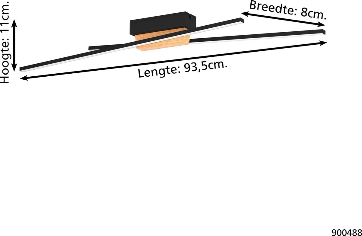 EGLO Panagria Plafondlamp - LED - 93,5 cm - Zwart|Bruin|Wit - Dimbaar