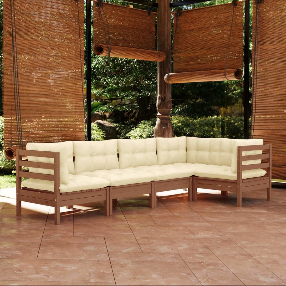 Vidaxl 5-delige Loungeset Met Kussens Grenenhout Honing - Bruin