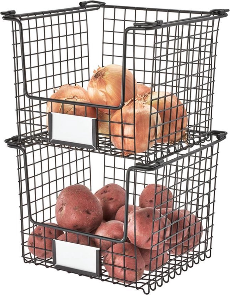 Idesign - Opbergmand, 25.5 X 25.5 X 20.5 Cm, Stapelbaar, Rvs, - Idesign Classico - Zwart