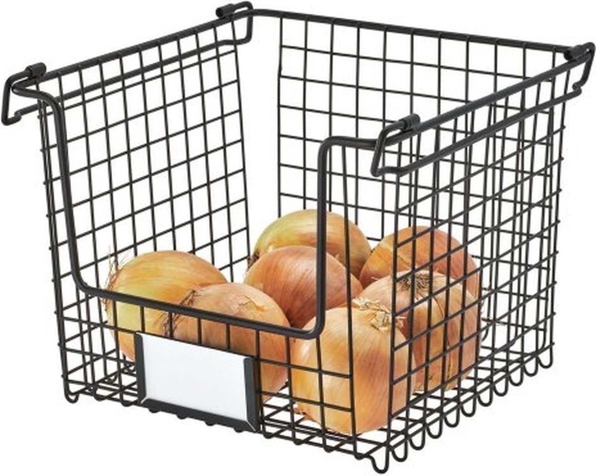 Idesign - Opbergmand, 25.5 X 25.5 X 20.5 Cm, Stapelbaar, Rvs, - Idesign Classico - Zwart
