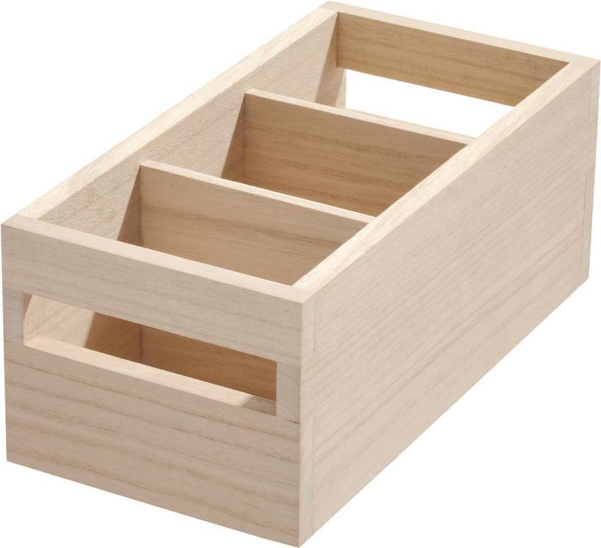 Idesign - Opbergbox Met Handvat, 3 Vakken, 12.7 X 25.4 X 10.2 Cm, Paulownia Hout - Idesign Eco Wood - Bruin