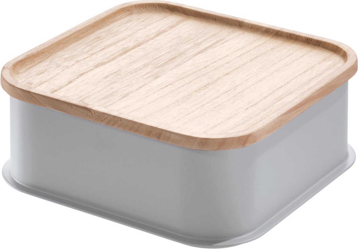 Idesign - Opbergbox Met Deksel, 21.3 X 21.3 X 7.6 Cm, Paulownia Hout, - Idesign Eco Storage - Grijs