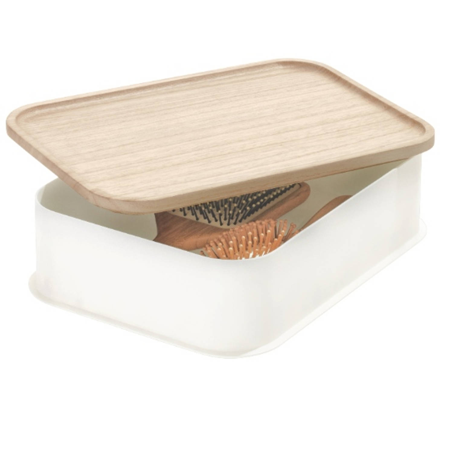 Idesign - Opbergbox Met Deksel, 30.2 X 21.3 X 7.6 Cm, Paulownia Hout, Kokoswit - Idesign Eco Storage - Beige