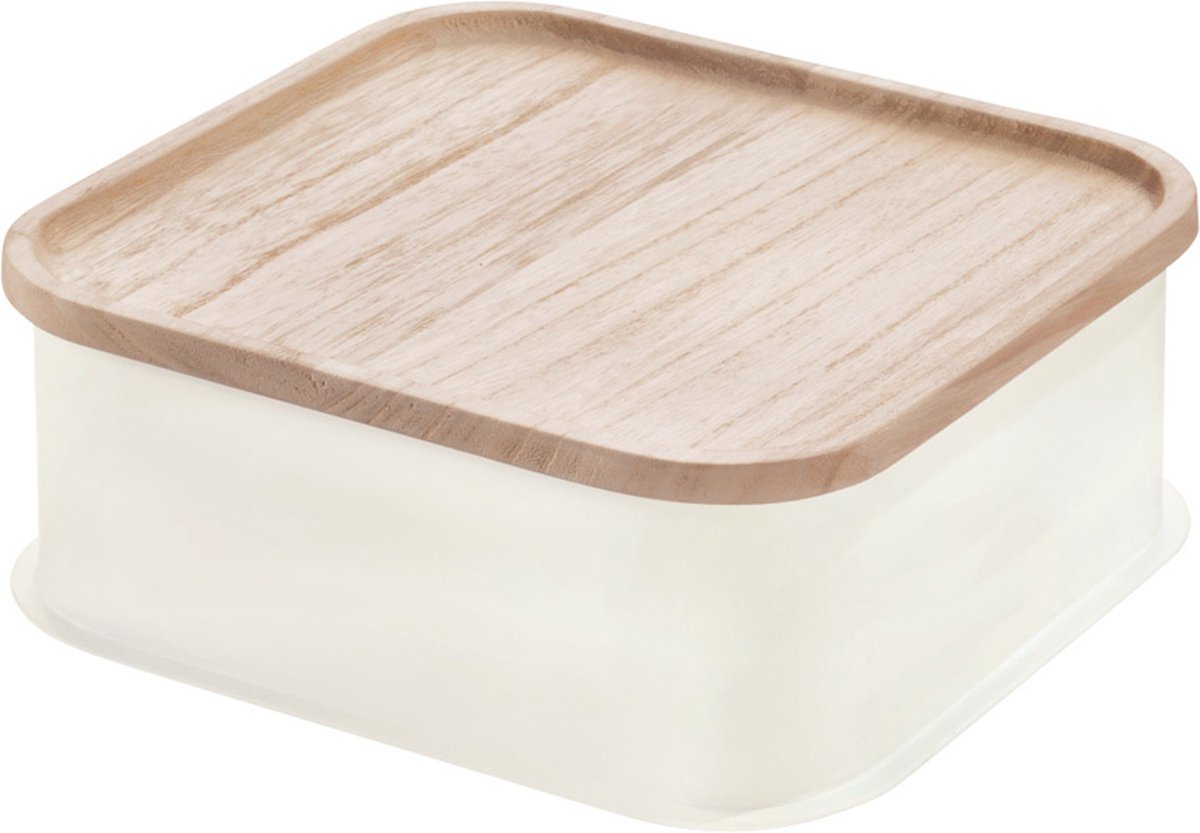 Idesign - Opbergbox Met Deksel, 21.3 X 21.3 X 7.6 Cm, Paulownia Hout, Kokoswit - Idesign Eco Storage - Beige