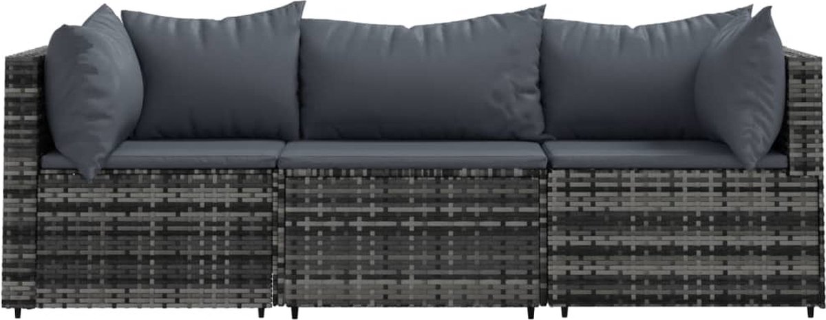 Vidaxl 3-delige Loungeset Met Kussens Poly Rattan - Grijs