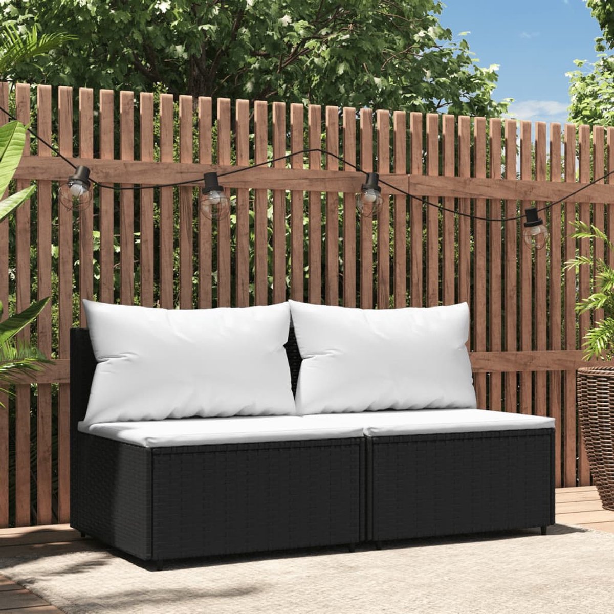 Vidaxl Tuinmiddenbanken Met Kussens 2 St Poly Rattan - Negro