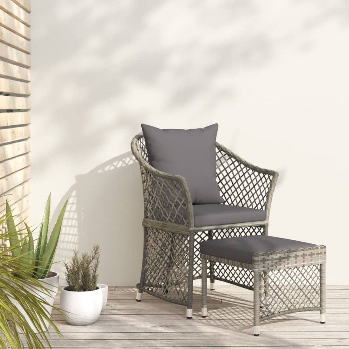 Vidaxl 2-delige Loungeset Met Kussens Poly Rattan - Grijs