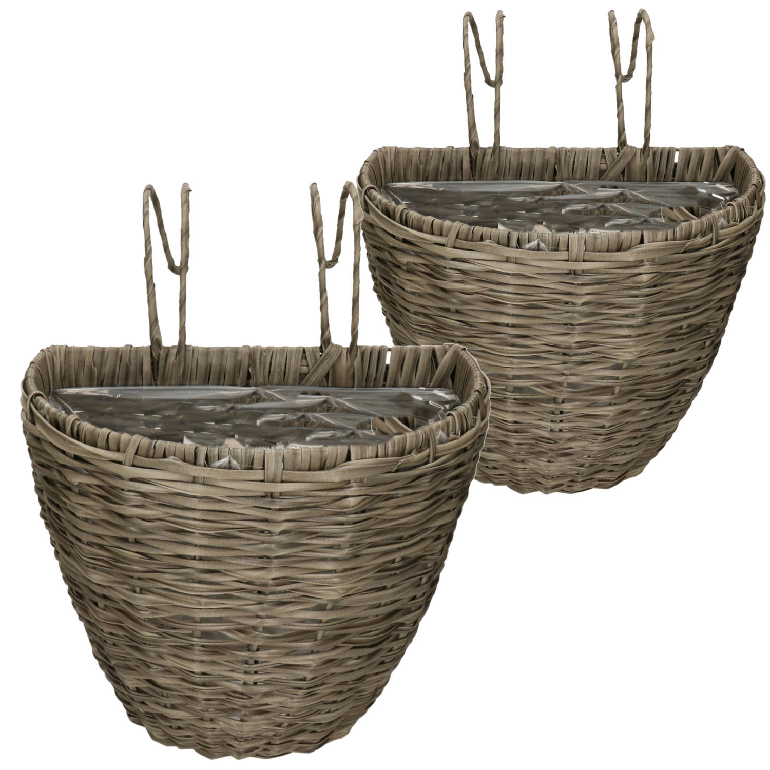 Set Van 4x Stuks Balkonmanden/plantenmanden/plantenbakken Rotan 42 En 38 Cm - Plantenbakken - Grijs