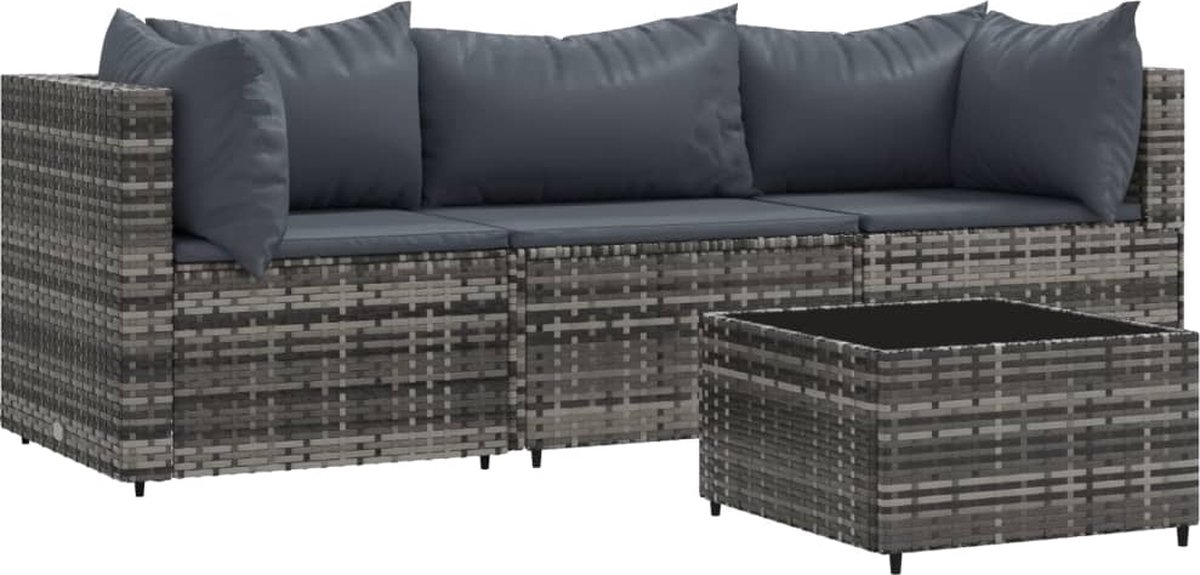 Vidaxl 4-delige Loungeset Met Kussens Poly Rattan - Grijs