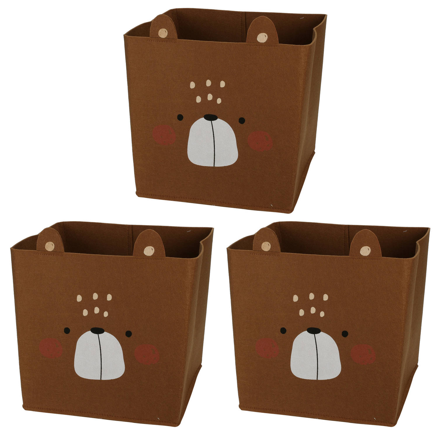 3x Stuks Opbergmand Vilt Kinderkamer - Dieren Thema Beer - 32 X 32 X 32 Cm - Opbergmanden