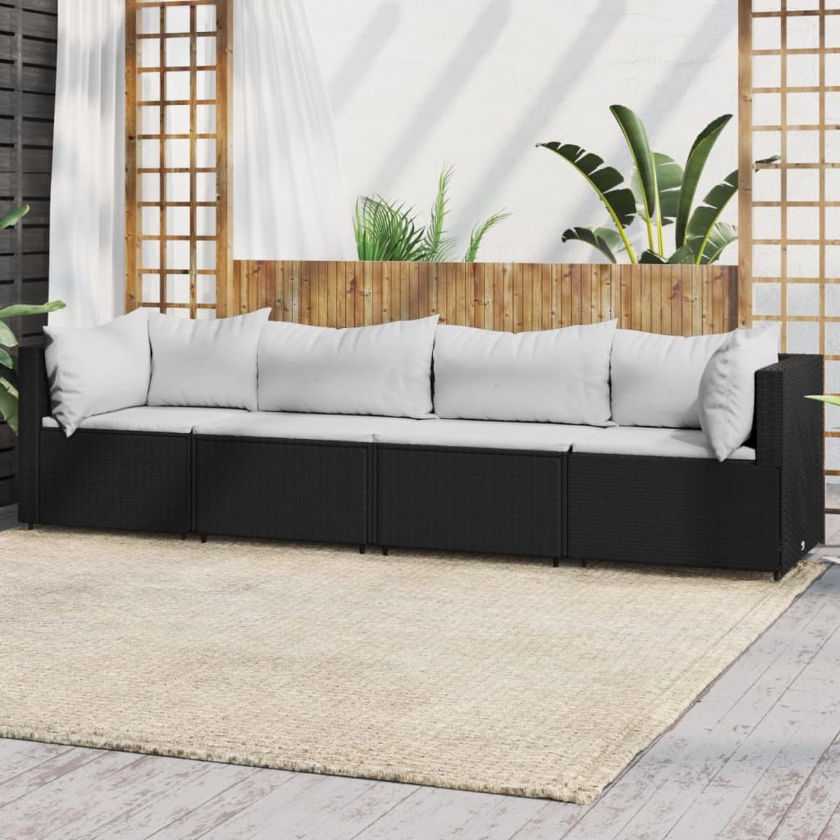 Vidaxl 4-delige Loungeset Met Kussens Poly Rattan - Zwart
