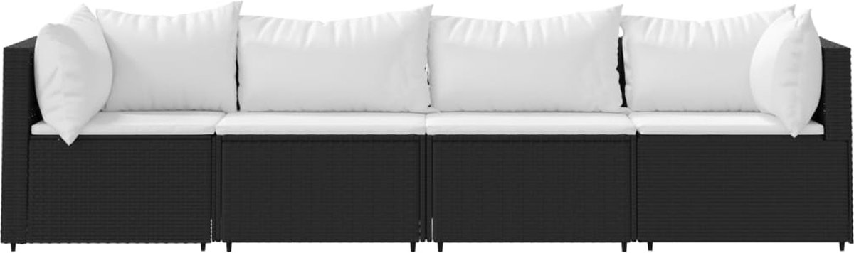 Vidaxl 4-delige Loungeset Met Kussens Poly Rattan - Zwart
