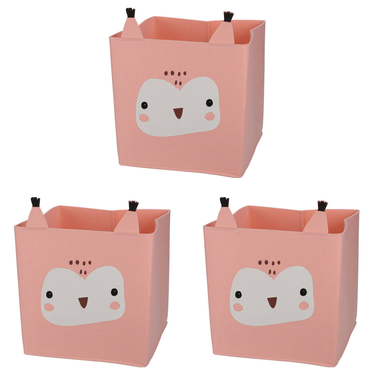 3x Stuks Opbergmand Vilt Kinderkamer - Dieren Thema Uil - 32 X 32 X 32 Cm - Opbergmanden