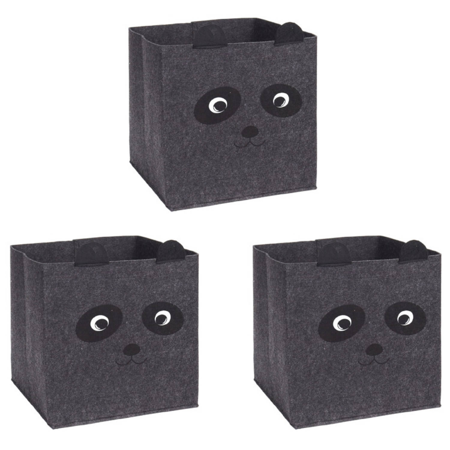 3x Stuks Opbergmand Vilt Kinderkamer - Dieren Thema Panda - 32 X 32 X 32 Cm - Opbergmanden