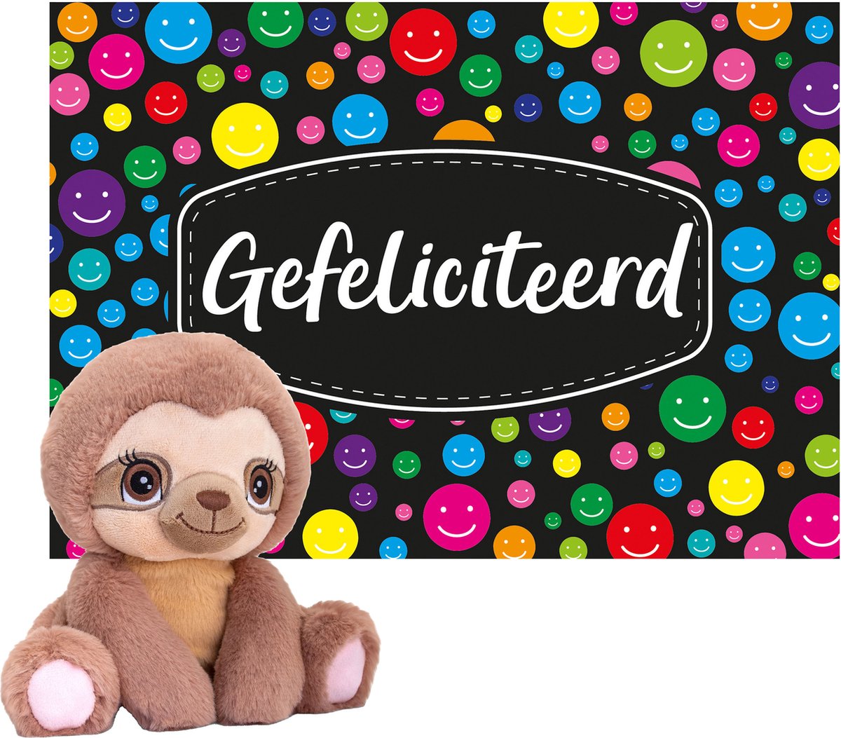 Keel Toys - Cadeaukaart Gefeliciteerd Met Knuffeldier Luiaard 16 Cm - Knuffeldier