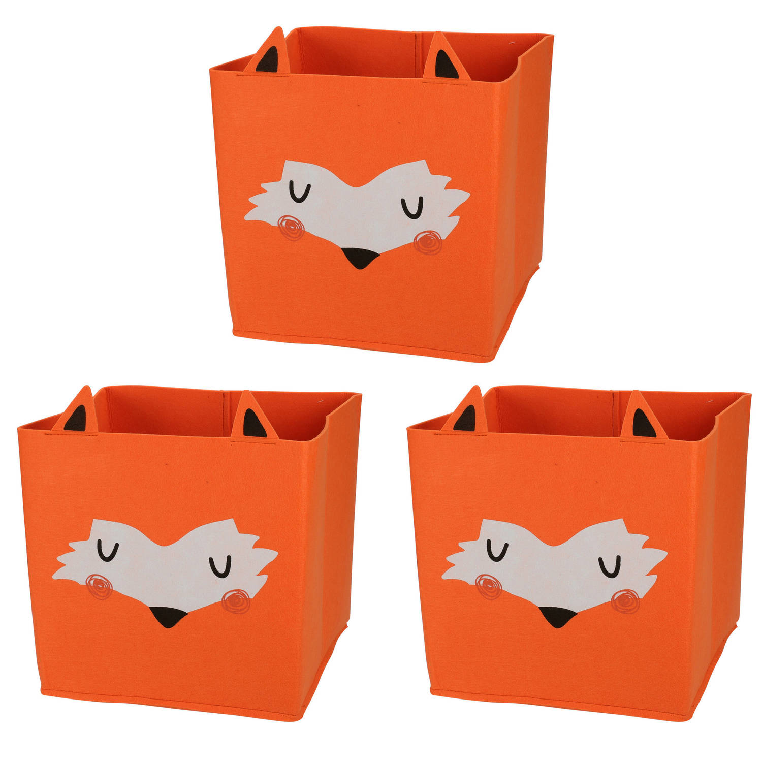 3x Stuks Opbergmand Vilt Kinderkamer - Dieren Thema Vos - 32 X 32 X 32 Cm - Opbergmanden