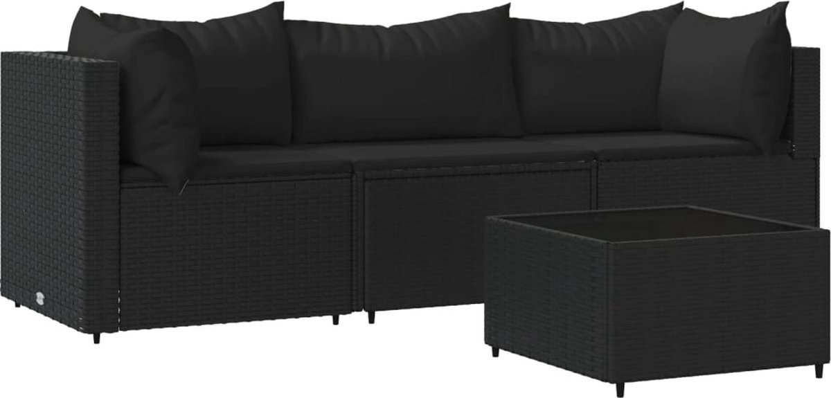 Vidaxl 4-delige Loungeset Met Kussens Poly Rattan - Zwart