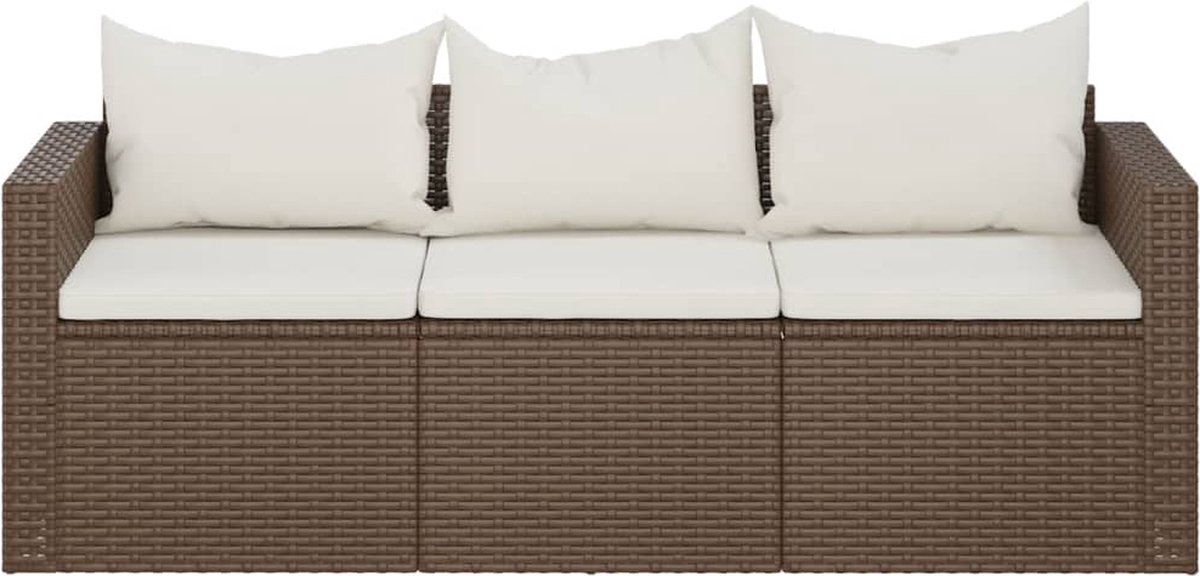 Vidaxl Tuinbank 3-zits Met Kussens Poly Rattan - Bruin
