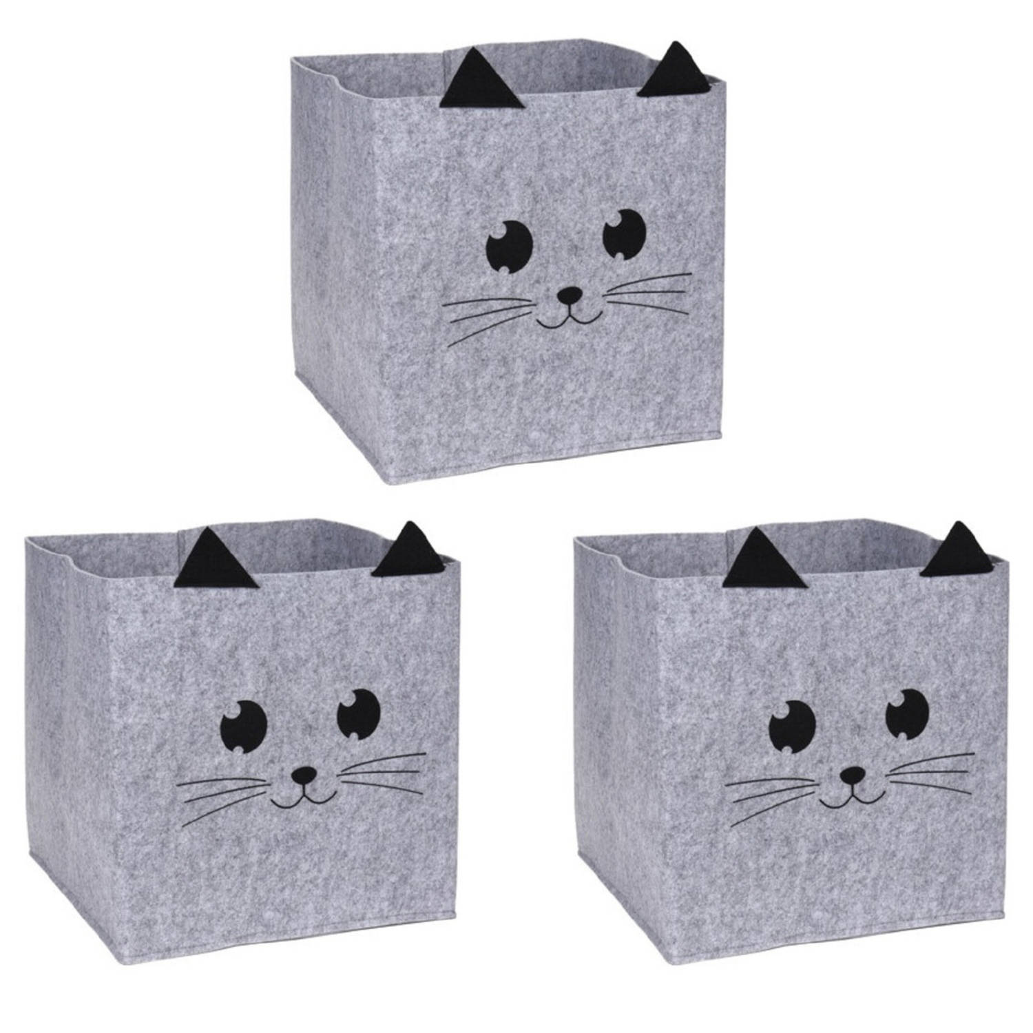 3x Stuks Opbergmand Vilt Kinderkamer - Dieren Thema Kat - 32 X 32 X 32 Cm - Opbergmanden