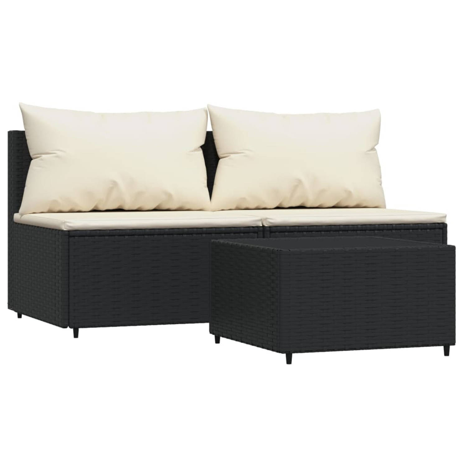 Vidaxl 3-delige Loungeset Met Kussens Poly Rattan - Zwart