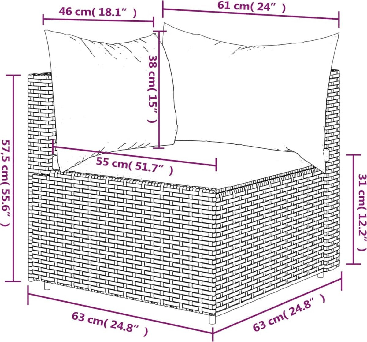 Vidaxl Tuinhoekbank Met Kussens Poly Rattan - Grijs