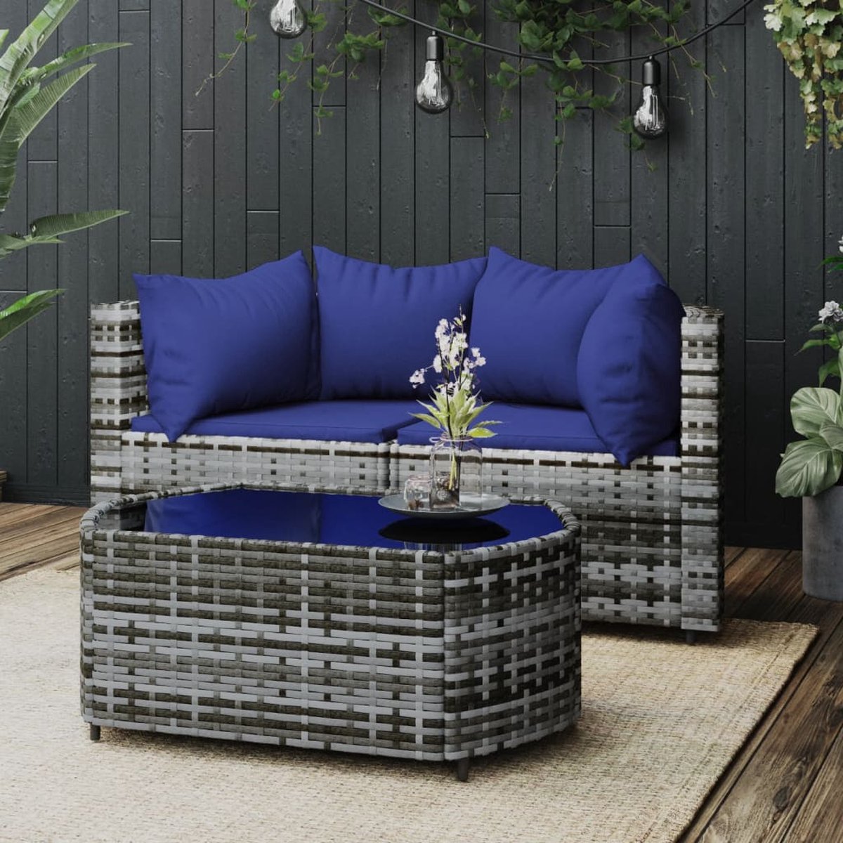 Vidaxl 3-delige Loungeset Met Kussens Poly Rattan - Grijs