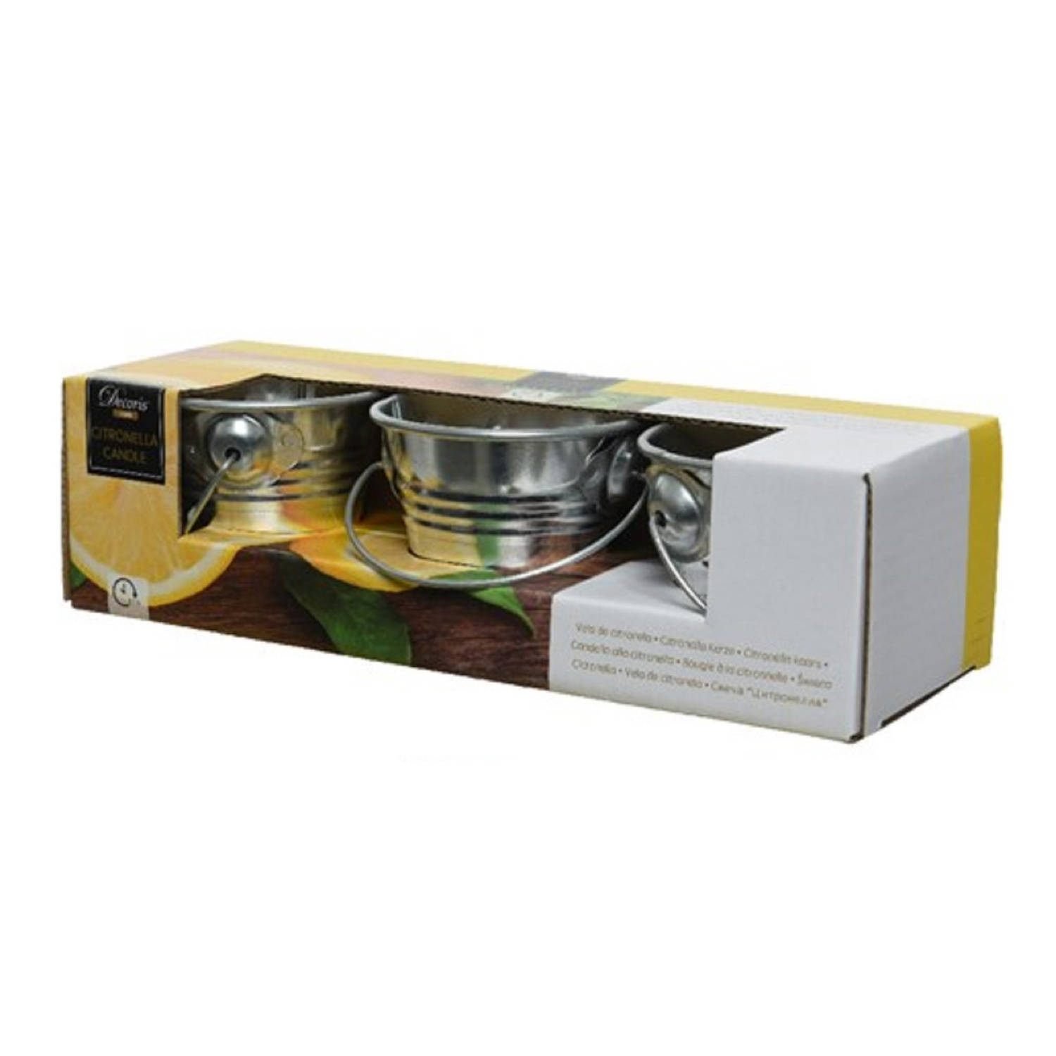 Decoris Set Van 3x Stuks Anti Muggen Citronella Kaars In Zinken Emmertje - Geurkaarsen - Silver