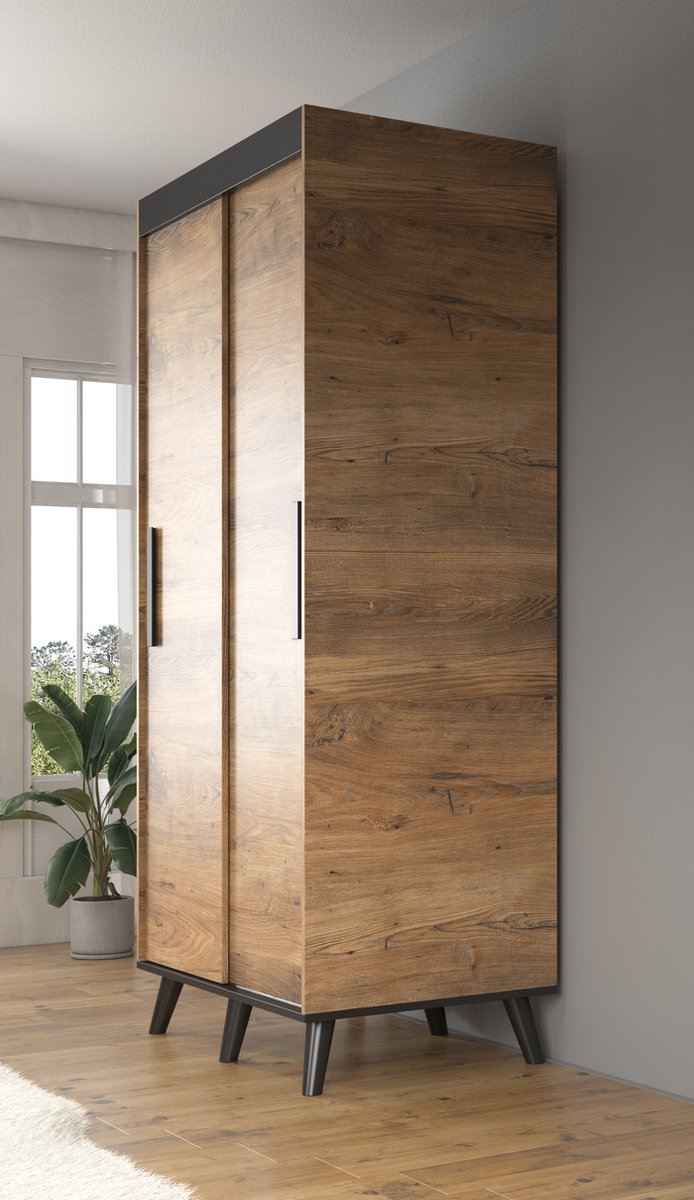 Meubella - Kledingkast Gregory - Eiken - Zwart - 100 Cm