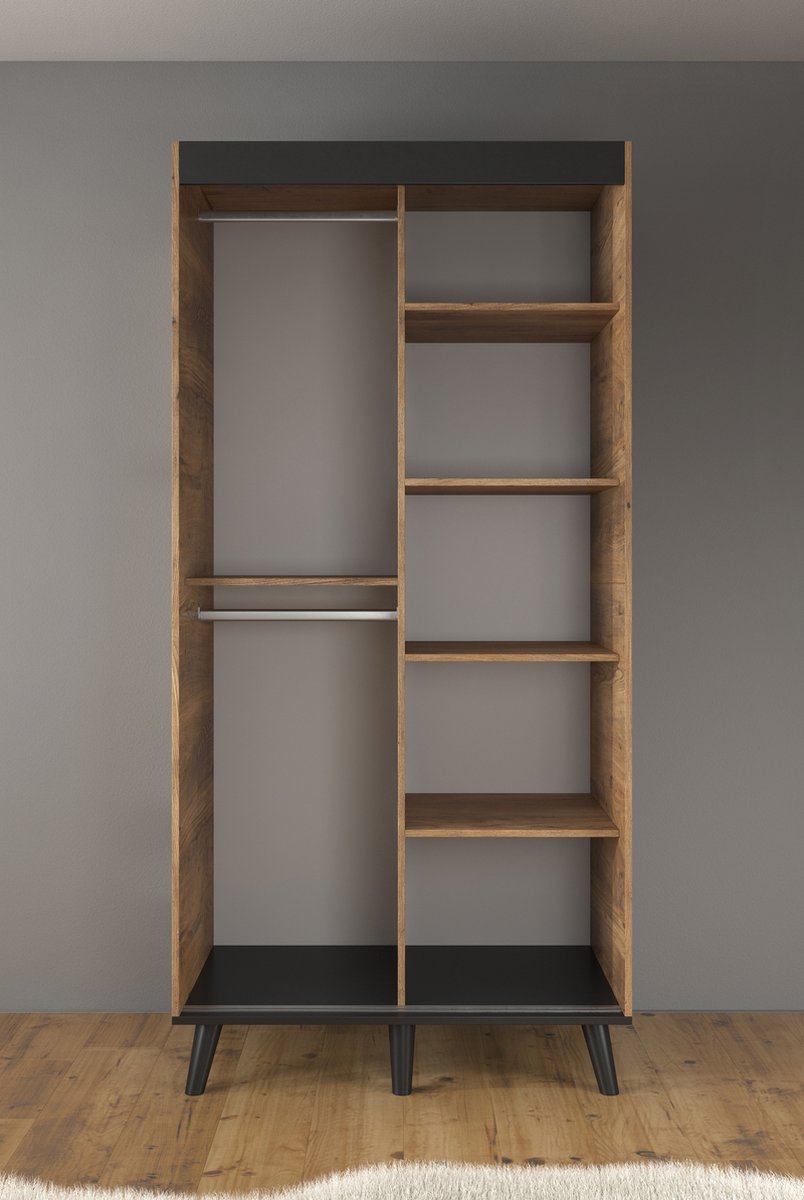 Meubella - Kledingkast Gregory - Eiken - Zwart - 100 Cm