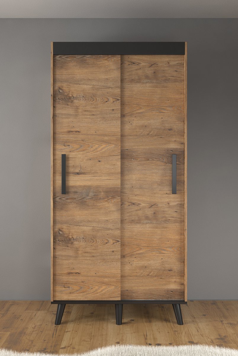 Meubella - Kledingkast Gregory - Eiken - Zwart - 100 Cm