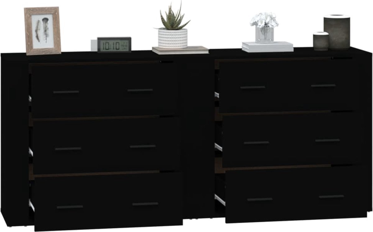 Vidaxl Dressoirs 2 St Bewerkt Hout - Zwart