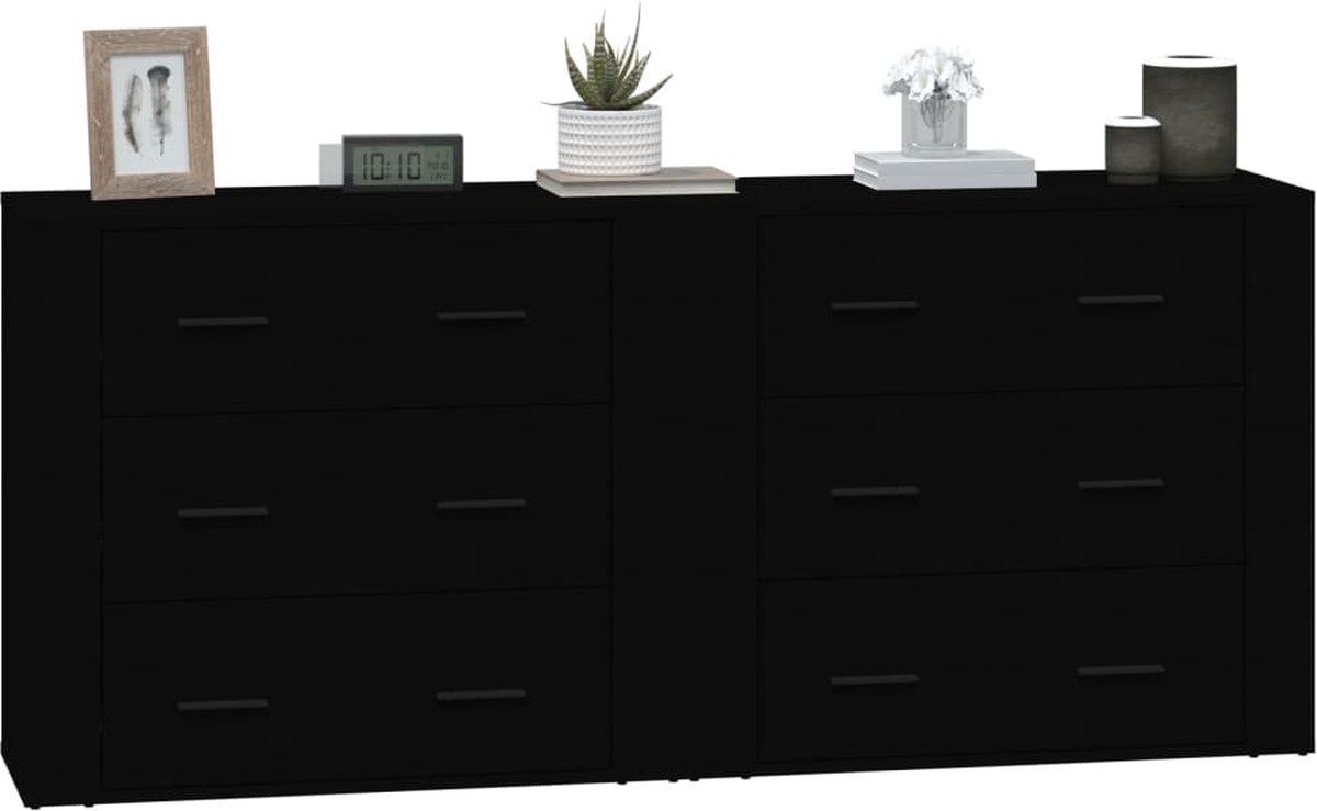 Vidaxl Dressoirs 2 St Bewerkt Hout - Zwart