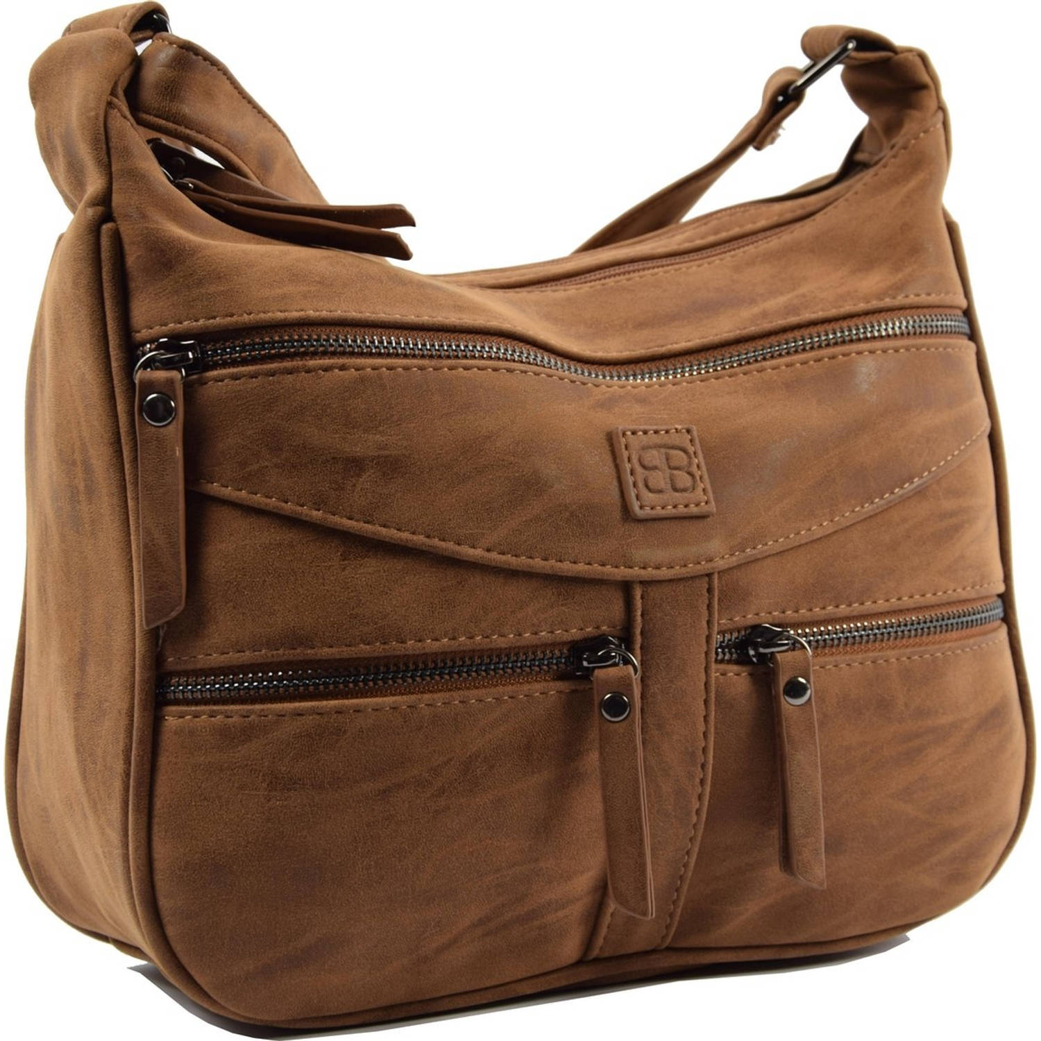 Bicky Bernard Omhang Schoudertas Ritsvakjes Trendy Tas Cognac - Camel - Bruin