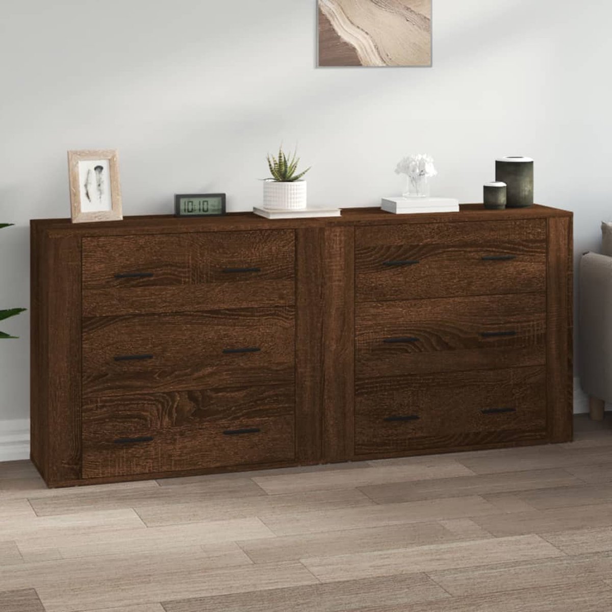 Vidaxl Dressoirs 2 St Bewerkt Houteikenkleurig - Bruin