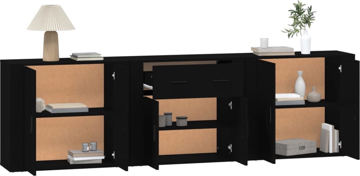 Vidaxl Dressoirs 3 St Bewerkt Hout - Zwart