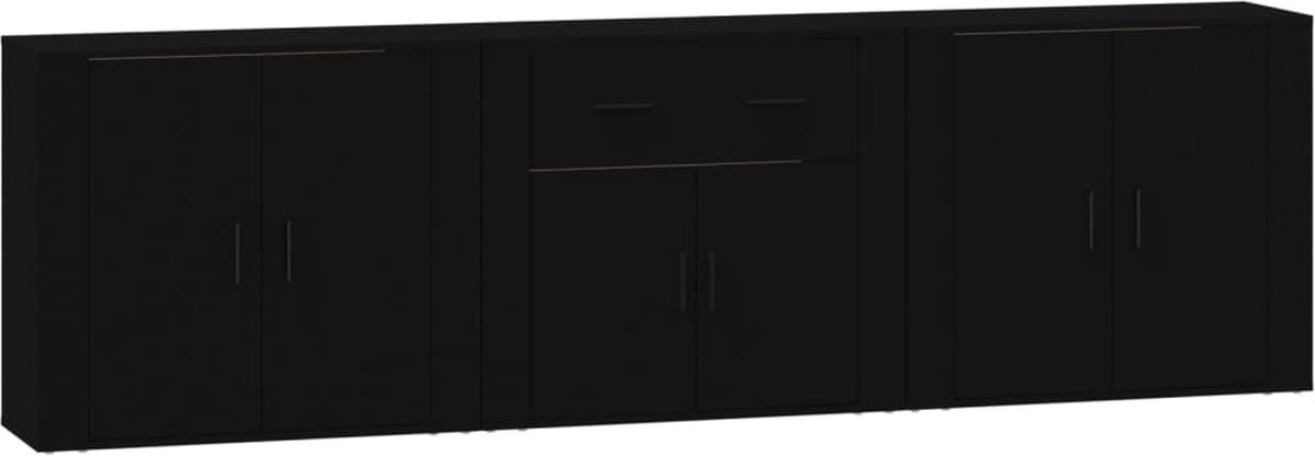 Vidaxl Dressoirs 3 St Bewerkt Hout - Zwart