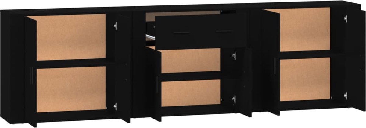 Vidaxl Dressoirs 3 St Bewerkt Hout - Zwart