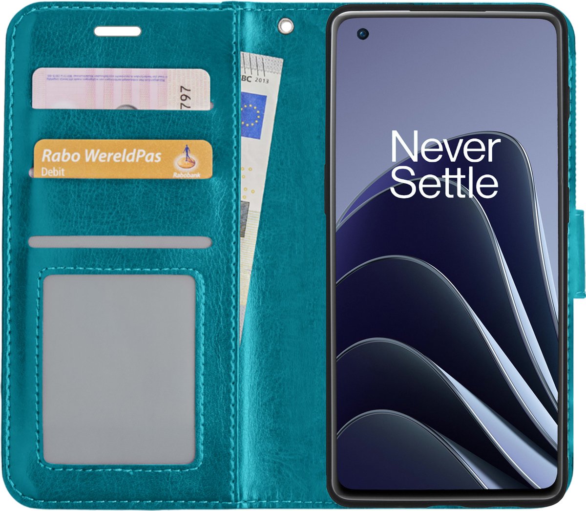 Basey Oneplus 10 Pro Hoesje Book Case Kunstleer Cover Hoes Oneplus 10 Pro- - Turquoise